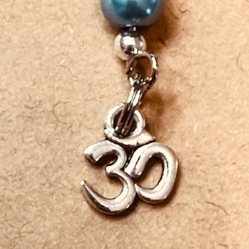 925 Sterling Silver Chain w/Blue Beads Crystal Rondelle’s & Om Charm Hand Made - Picture 2 of 13
